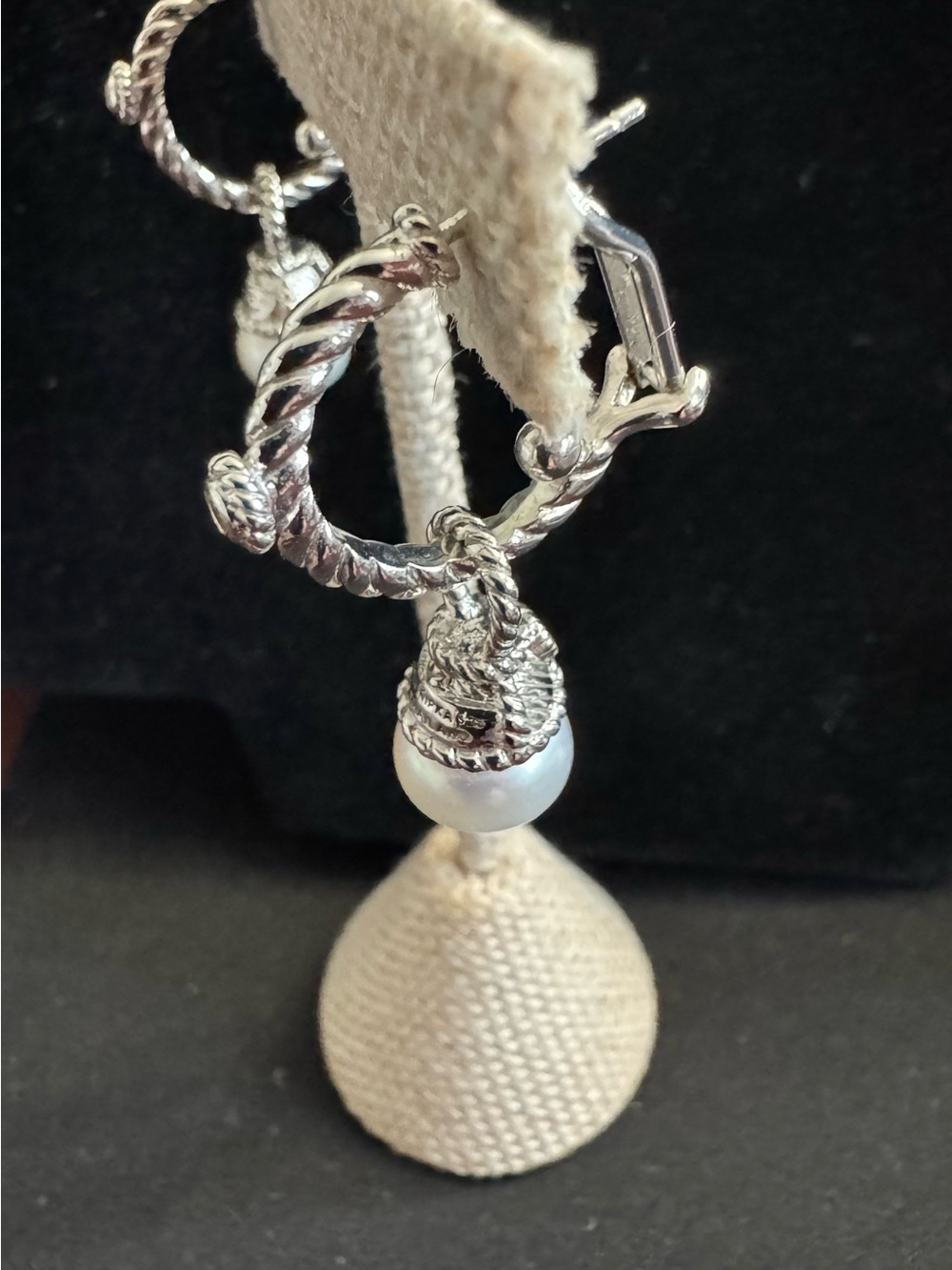 Judith Ripka 925 Silver Drop White Pearl Earrings w/ CZ Crystal Accents - Picture 3 of 10